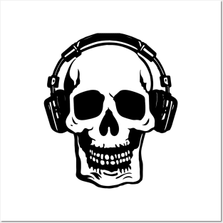 Skull with headphones Posters and Art